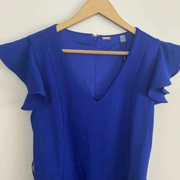 NWT Tahari Cobalt Blue Ruffle Sleeve V neck Jumpsuit - Picture 5 of 13